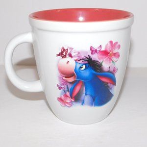 Disney Store Winnie the Pooh White Pink Large Eeyore Coffee Mug Flower Butterfly